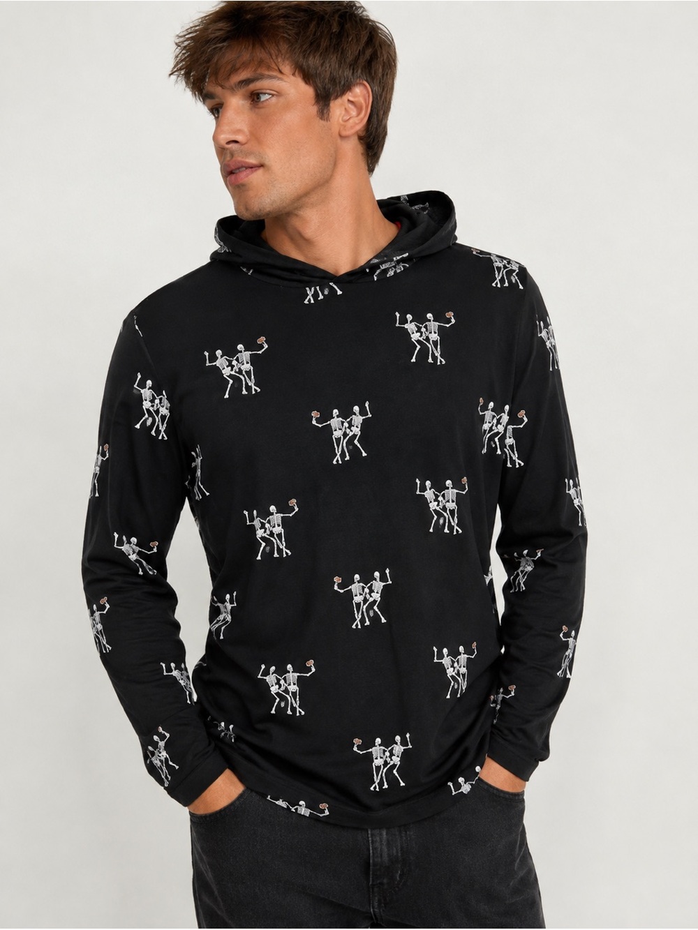 Denim & Flower "Ricky Singh"
Men's Black Halloween
Skeleton Hooded Shirt,medium